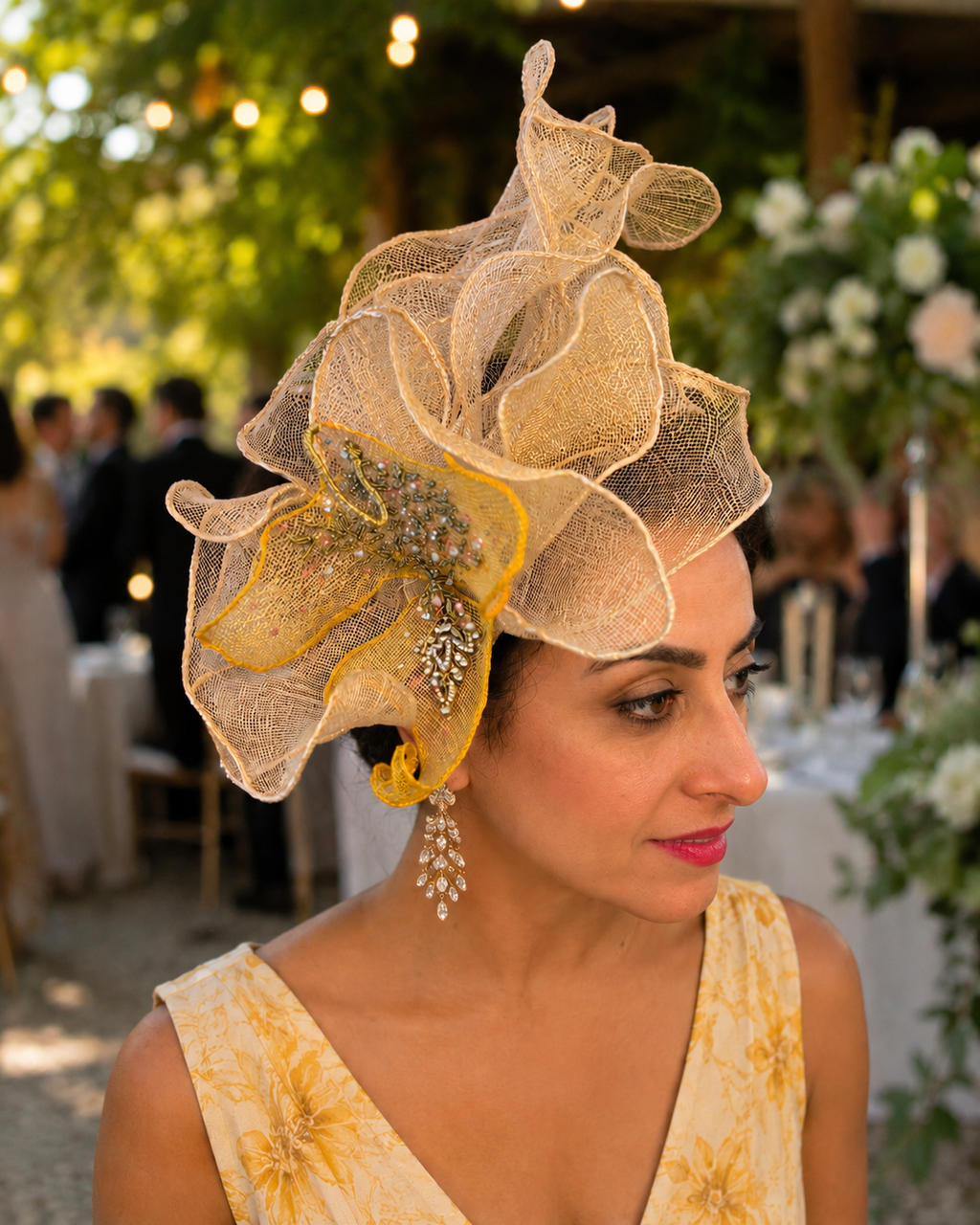 Sinamay Art Fascinator in Champagne & Gold — Dutchess