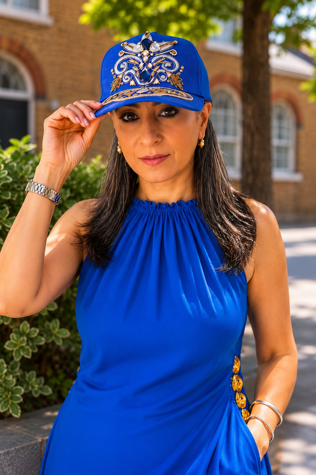Luxury Embellished Statement Cap in Sapphire Blue — Sapphire Royale