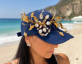 Prestige — Handcrafted Navy & Gold Botanical Statement Cap