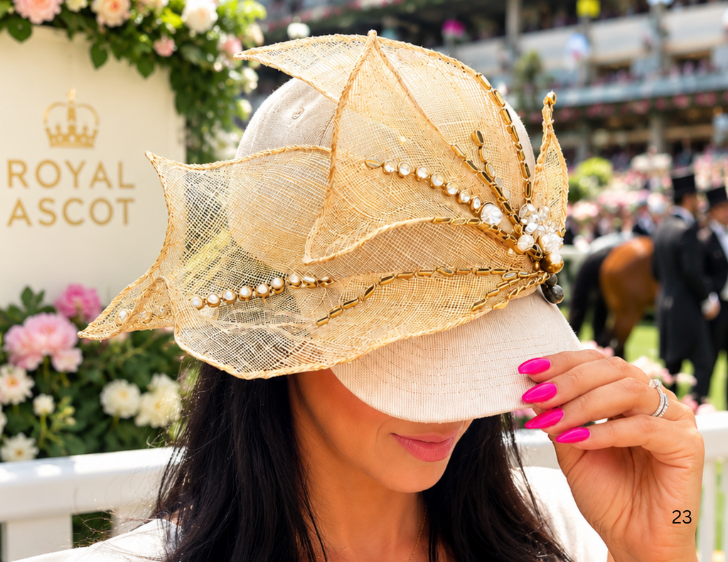 Race Day — Handcrafted Couture Cap in Cream & Gold
