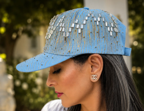 Kohinoor — Handcrafted Crystal Art Cap in Ocean Blue