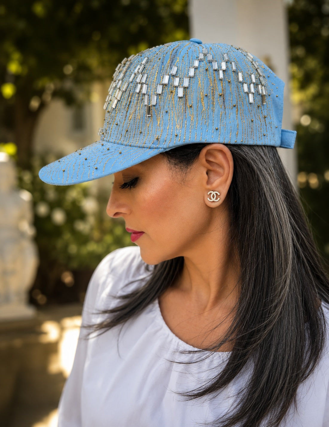 Kohinoor — Handcrafted Crystal Art Cap in Ocean Blue