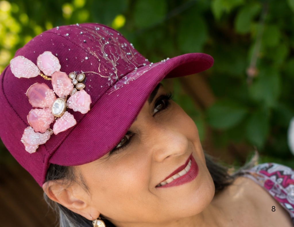 Rebirth — Handcrafted Art Cap in Deep Berry & Blush