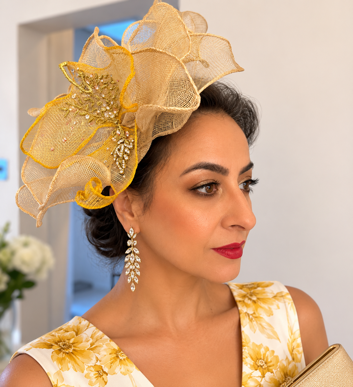 Sinamay Art Fascinator in Champagne & Gold — Dutchess