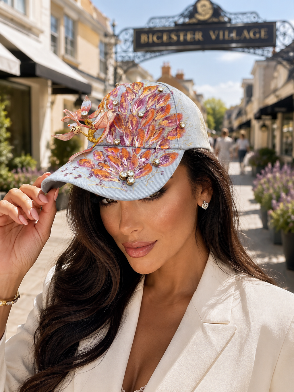 Luminous — Handcrafted Couture Cap in Grey, Peach & Copper