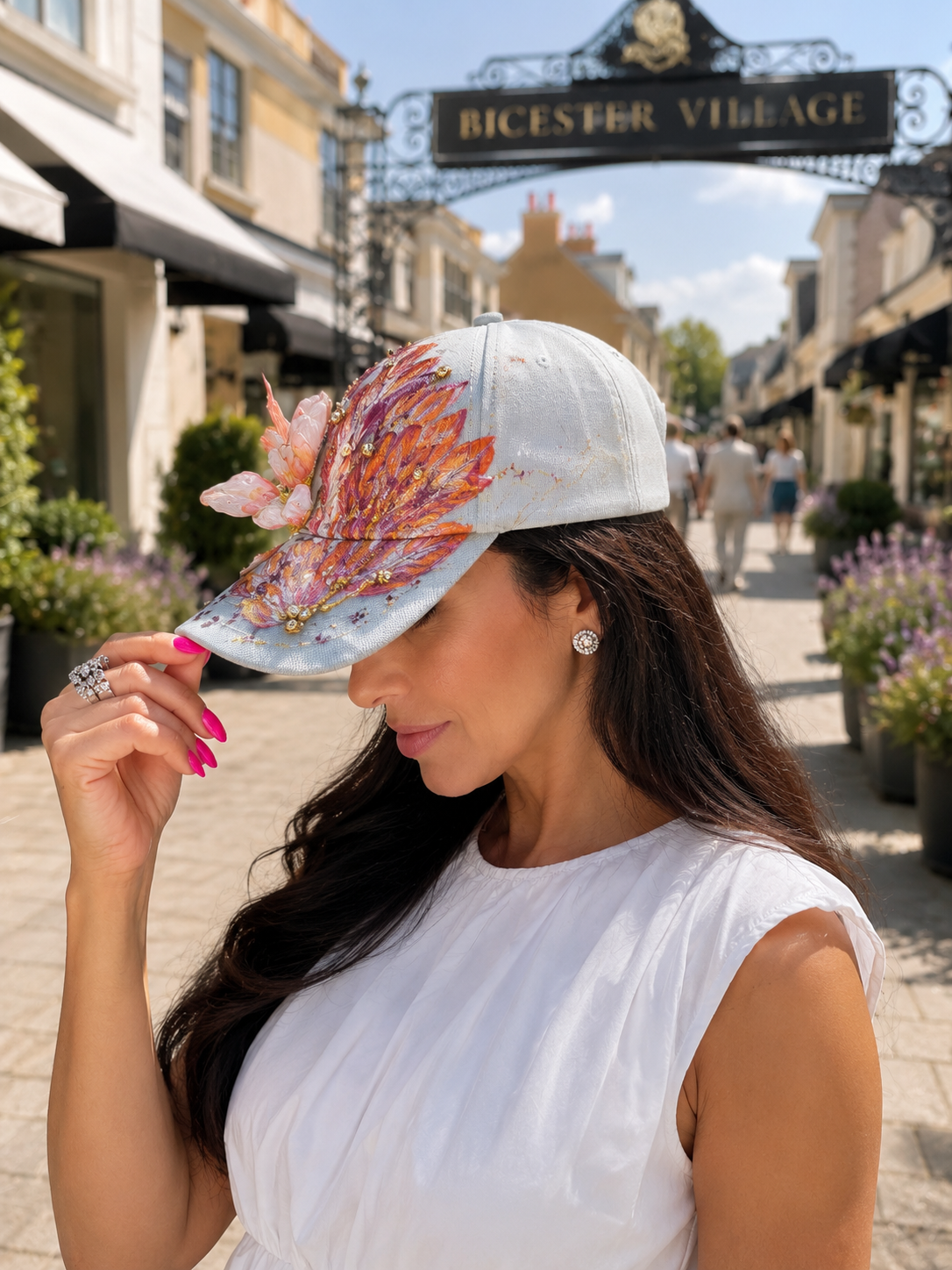 Luminous — Handcrafted Couture Cap in Grey, Peach & Copper
