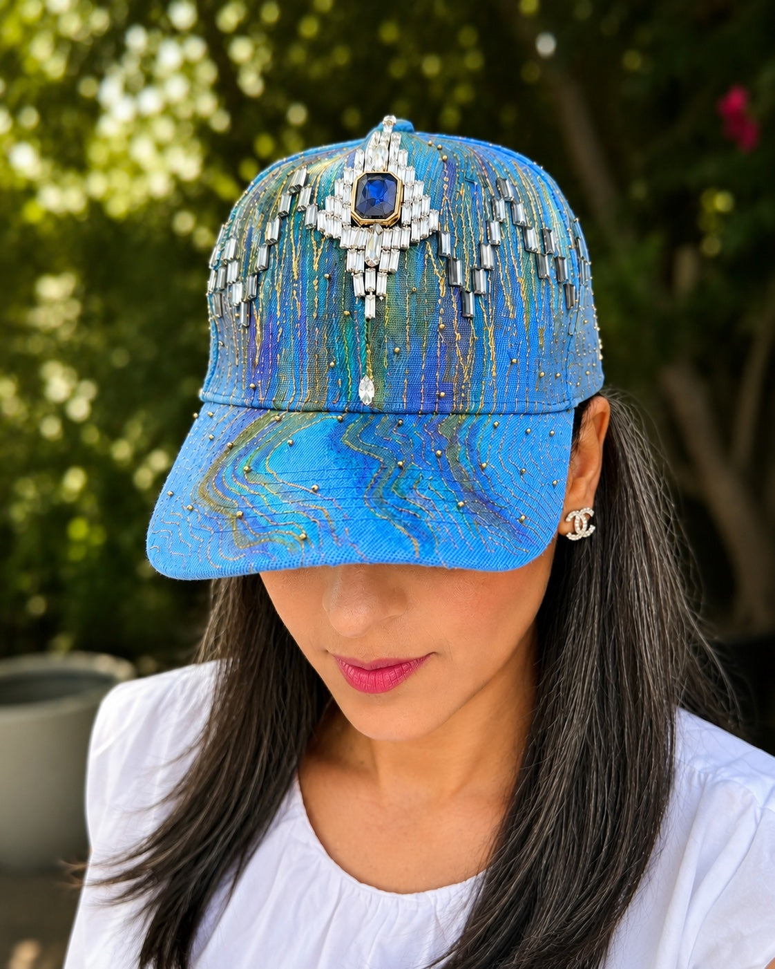 Kohinoor — Handcrafted Crystal Art Cap in Ocean Blue