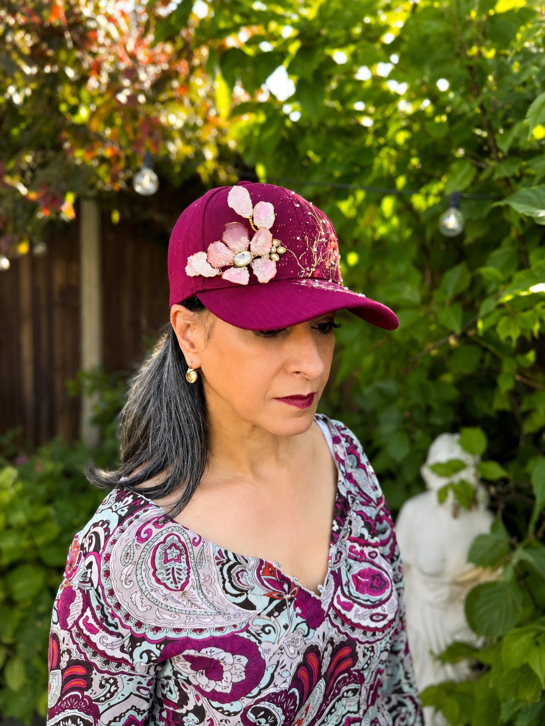 Rebirth — Handcrafted Art Cap in Deep Berry & Blush