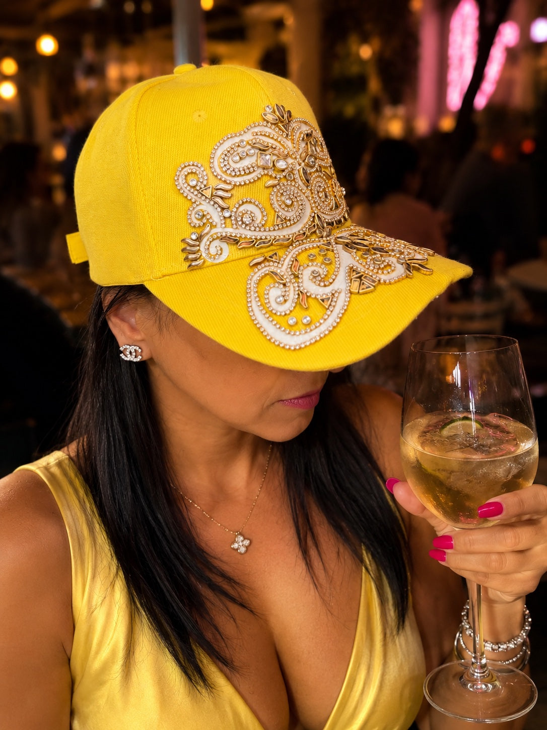 Octopus — Handcrafted Art Cap in Sunshine Yellow & Gold