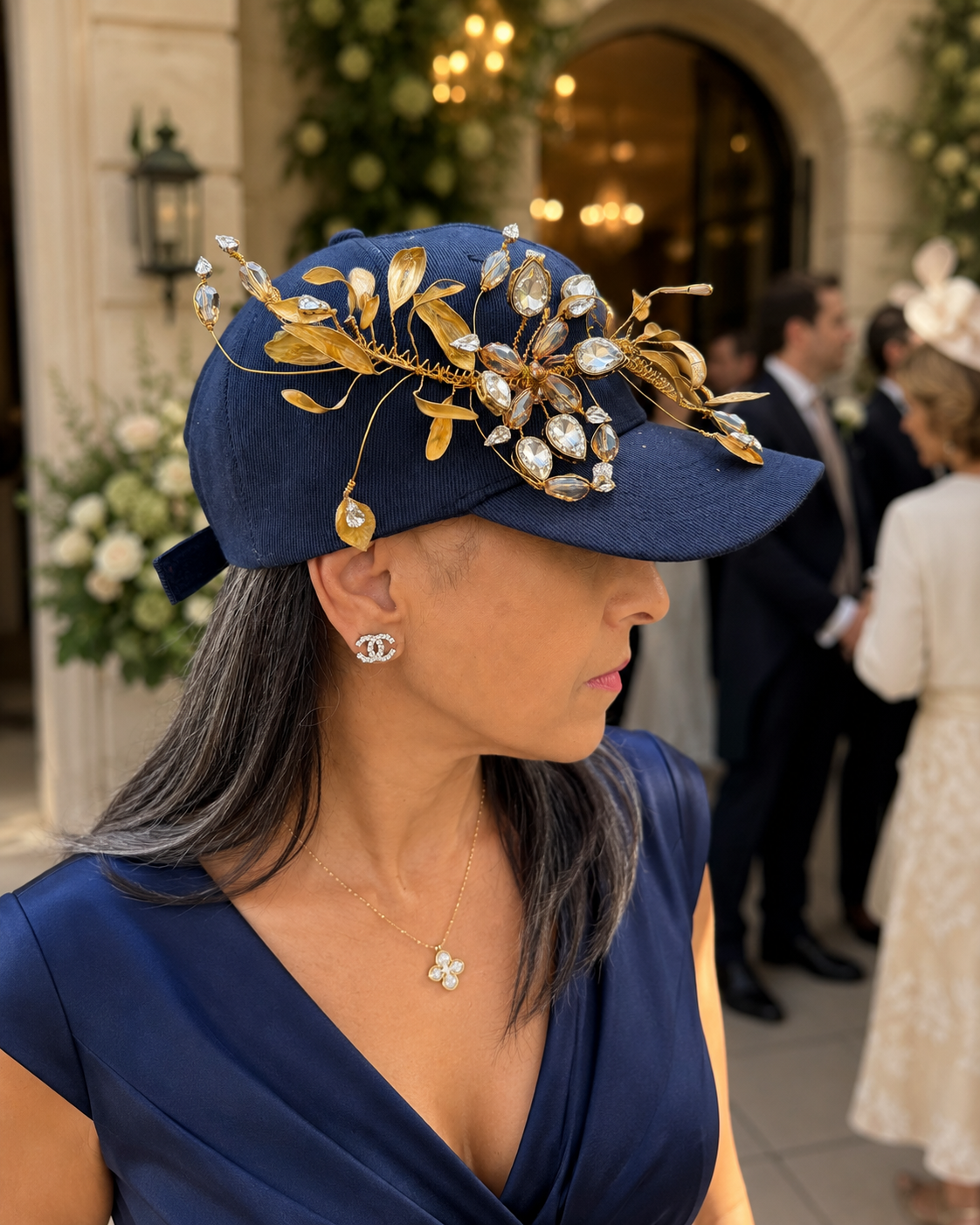 Prestige — Handcrafted Navy & Gold Botanical Statement Cap
