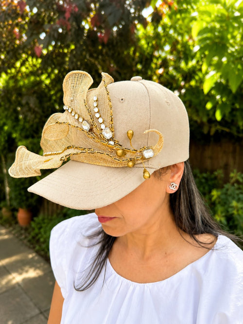 Couture Cap in Cream & Gold — Race Day