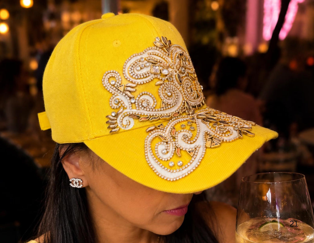 Octopus — Handcrafted Art Cap in Sunshine Yellow & Gold