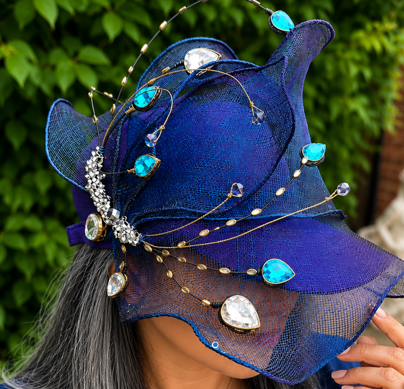Infinite — Handcrafted Jewelled Art Hat in Sapphire Blue & Gold
